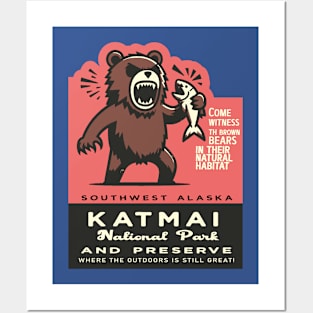 Katmai National Park Vintage Funny Bear Posters and Art